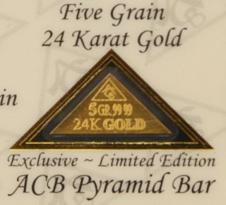 Pyramid 24k Pure 9999 Au Gold Bullion 5grain Bar In Certificate Of Authenticity: photo