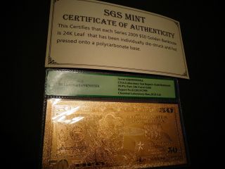 24 Karat 99.  9% Gold Usa $50 Bill - 2009 - With Certificate And - photo