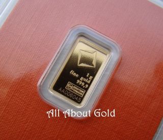 Solid Gold Bar 1 Gram Valcambi Suisse Switzerland Assay Card & Certificate Bu photo