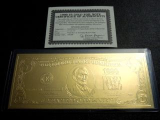 Rare $5 Real 22 Kt Gold Banknote Washington,  Comes W/,  Not Pamp Gold Bar photo