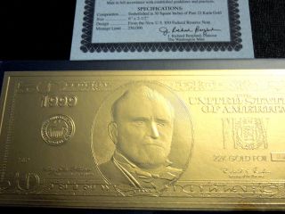 Rare $50 Gold Banknote Currency Washington 22 Kt Comes W/, photo