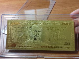 24 Karat 99.  9% Gold Usa $50 Bill - 2009 -,  Certificate -,  Gift 50 Dollar photo