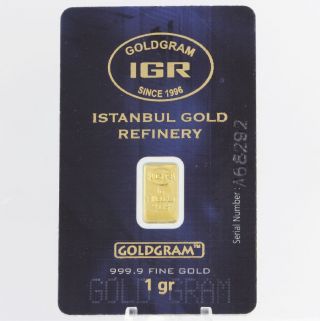 Gold Bar 1 Gr 999.  9 Fine Istanbul Gold Refinery Igr Iar Goldgram Investment photo