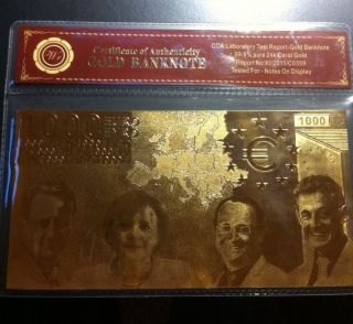 24kt Gold 1000 Euro Banknote With photo