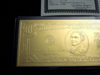 $10 Real Gold Banknote Currency Washington 22 Kt Comes W/,  Rare,  Freeship photo