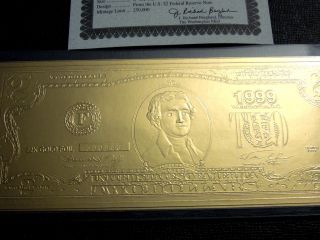 $2 Real Gold Banknote Currency Washington 22 Kt Comes W/,  Rare,  Freeship photo