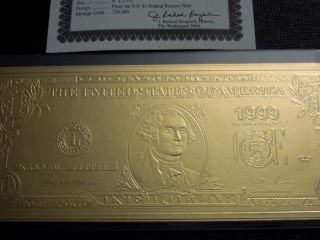 Rare $1 Real 22 Kt Gold Banknote Washington,  Comes W/,  Not Pamp Gold Bar photo