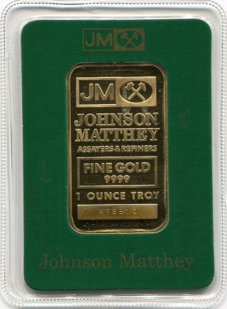 Johnson Matthey 1 Oz. .  9999 Fine Gold Bar In Orginal Assay Plastic photo