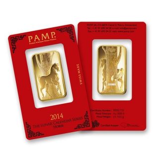 5 Gram Pure 9999 Gold Year Of The Horse Pamp Suisse Bar $9.  99 photo