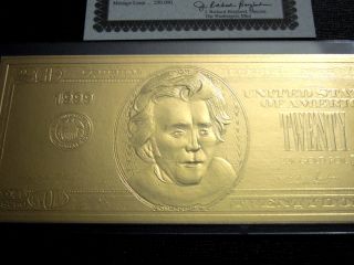 $20 Real Gold Banknote Currency Washington 22 Kt Comes W/,  Rare,  Freeship photo