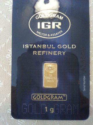 1 G Gram 999.  9 24k Gold Bullion Bar With Serial No.  Certificate photo