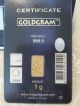1 G Gram 999.  9 24k Gold Bullion Bar With Serial No.  Certificate Gold photo 1