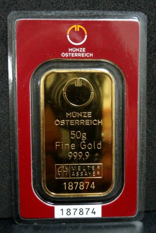 Munze Osterreich 50 Gr 999.  9 Fine Gold Bar.  Certified photo