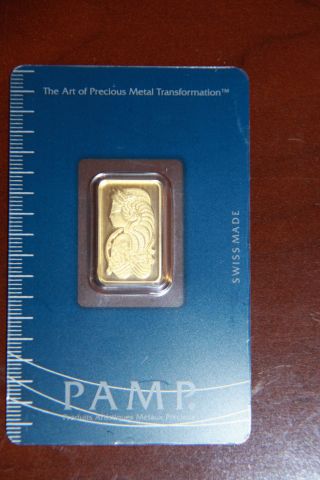Pamp Suisse 5 Gram Gold Bar.  9999 Pure With Assay Certificate photo