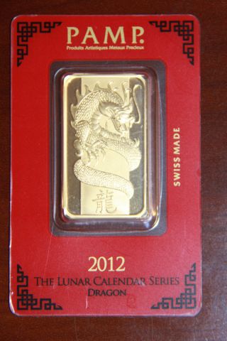 Pamp Suisse 1 Oz Year Of The Dragon Gold Bar.  9999 Pure With Assay Certificate photo