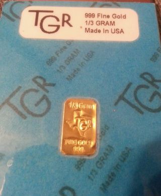 Tgr Gold 1/3 Gram Gr G 24k Bullion Bar 999.  9 Fine Certified Ingot + Silver photo