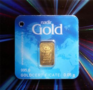 9995 Nadir Gold Bar 0.  05 Gram Pure Gold Bullion (great Investment Starter) photo