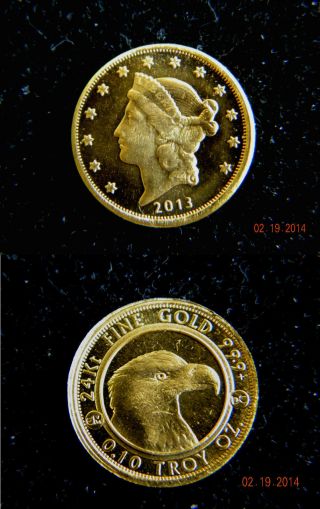 2013 Liberty - Head Eagle Gold1/10 Oz.  999 Ms Proof - Like,  Dc Limited Edition photo