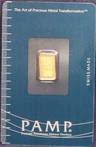 1 Gram Suisse Pamp Gold Bar.  999 Fine With Assay photo