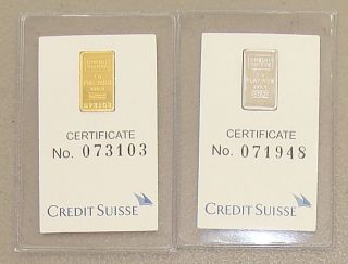 1 Gram Credit Suisse Gold Bar & 1 Gram Credit Suisse Platinum Bar photo