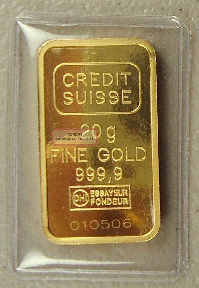 Large 20 Gram 24k.  9999 Credit Suisse Gold Bullion Bar Gold photo