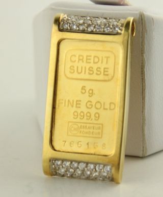 Credit Suisse 5g Gold Bar.  9999 Pendant & Diamonds Swiss Switzerland photo