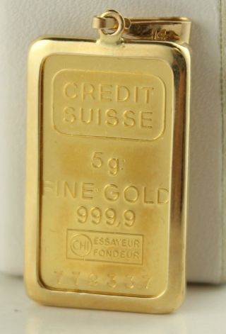 Very Attractive Credit Suisse 5g Gold Bar.  9999 Pendant Swiss Switzerland photo