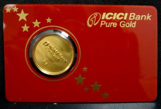 Icici Bank 8 Gr 999.  9 Fine Gold Bar - Round photo
