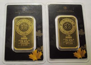 Royal Canadian,  Rcm - 2 X 1 Oz.  Gold Bar 9999 With Assay Certificate photo