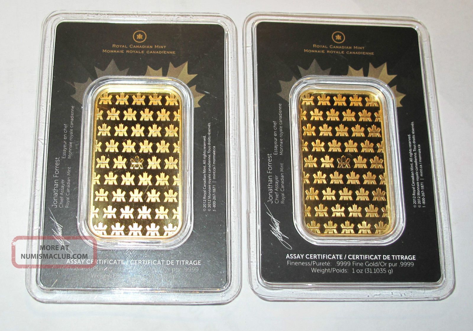 Royal Canadian Rcm 2 X 1 Oz Gold Bar 9999 With Assay Certificate