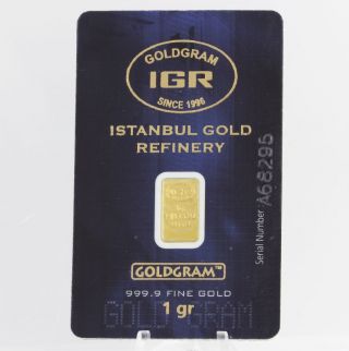 Gold Bar 1gr 999.  9 Fine Pure Istanbul Gold Refinery Igr Iar Goldgram Investment photo