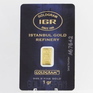 1gr Gold Bar 999.  9 Fine Istanbul Gold Refinery Igr Iar Goldgram Certified photo