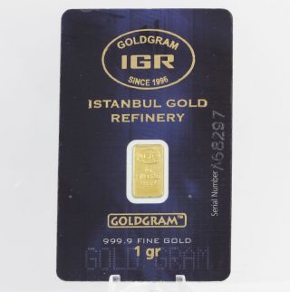 Gold Bar 1 Gr 999.  9 Pure Istanbul Gold Refinery Goldgram Investment Igr Iar Fine photo