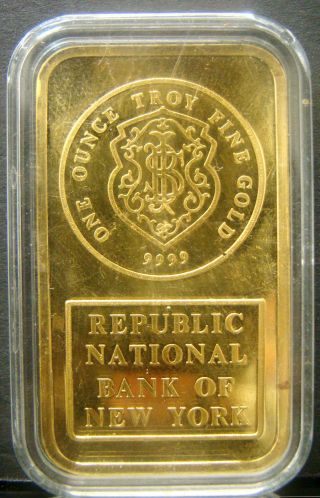 Republic National Bank Of York - One Ounce.  9999 Gold Bar : Johnson Matthey photo