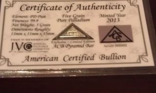 For Palladium 99.  9 Pure 5grains Pyramid Acb Bullion Pd Bar photo