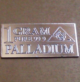 Palladium 99.  9 Pure 1 Gram Precious Metal Acb Very Rare Bullion Pd Bar Gift photo