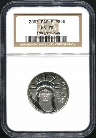 2003 $50 American Platinum Eagle Ngc Ms - 70 1/2 Oz.  Fine Platinum Better Date photo