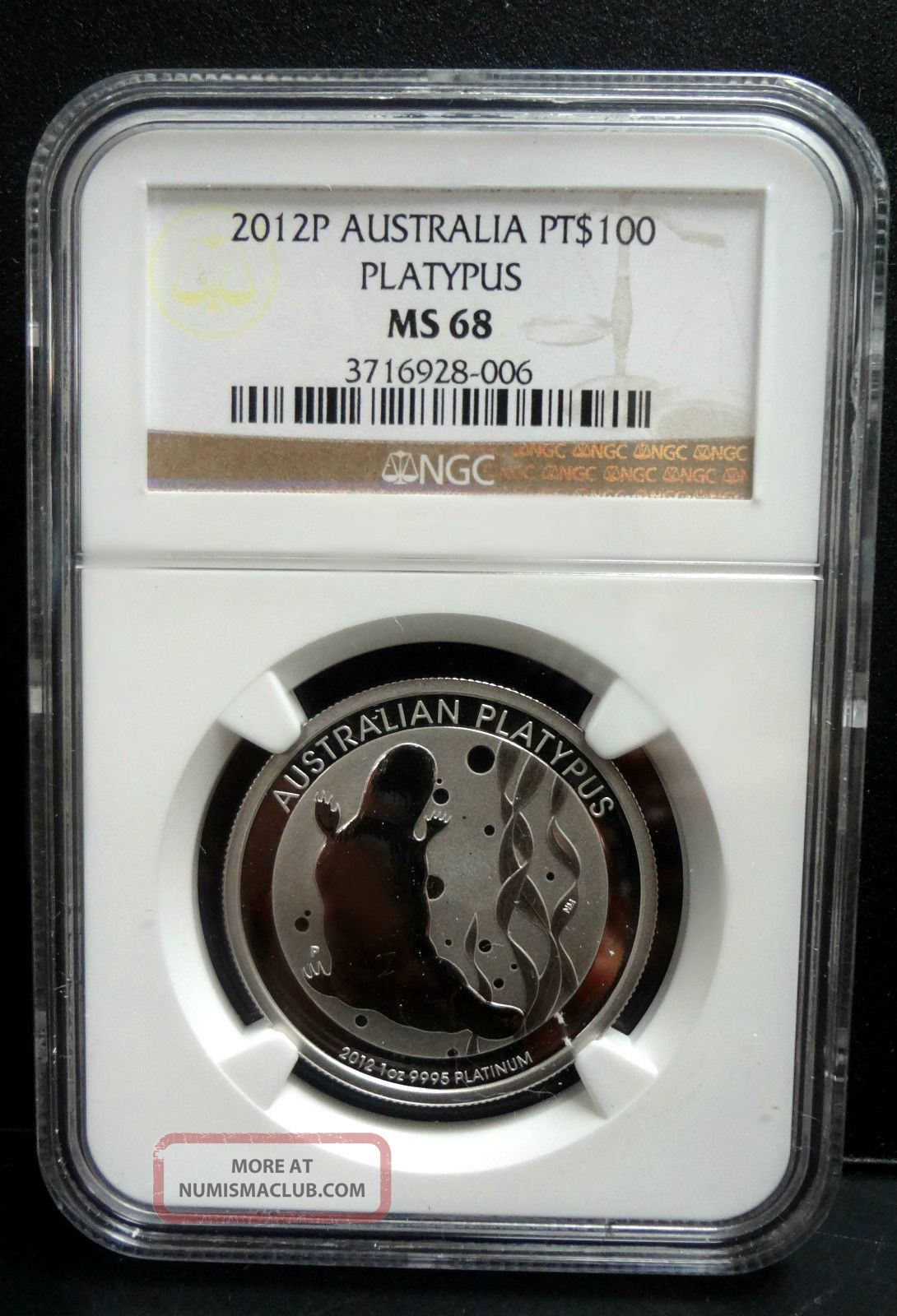 2012 P Australia $100 Platipus 1oz. 9995 Platinum Bullion Coin Ngc Ms 68