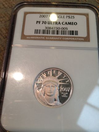 2007 W Platinum $25 Eagle 1/4 Oz Ngc Pr 70 Ultra Cameo Coin Perfect photo