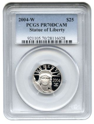 2004 - W Platinum Eagle $25 Pcgs Proof 70 Dcam Statue Liberty 1/4 Oz photo