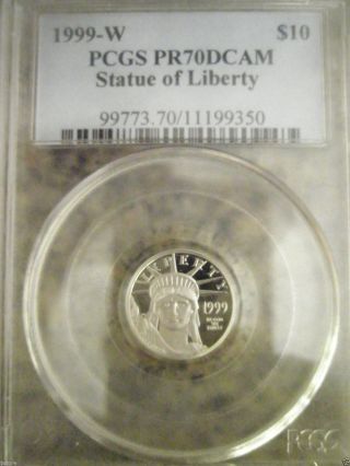 1999 - W Pcgs Pr70dcam $10 Platinum American Eagle Statue Of Liberty photo