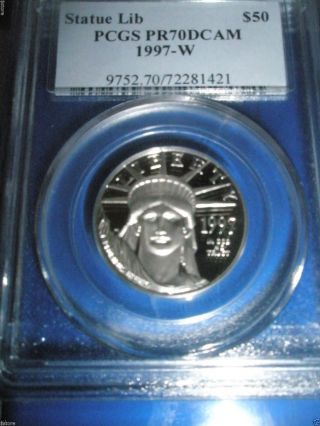 1997 - W $50 1/2 Oz.  Pcgs Pr70dcam Platinum Statue Of Liberty Coin photo