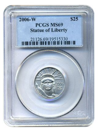 2006 - W Platinum Eagle $25 Pcgs Ms69 Statue Liberty 1/4 Oz photo