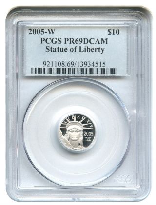 2005 - W Platinum Eagle $10 Pcgs Pr69 Dcam Statue Liberty 1/10 Oz photo