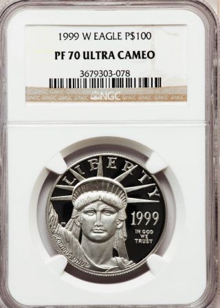 1999 Platinum Eagle $100 Coin Ngc Pf70 Ultra Cameo photo
