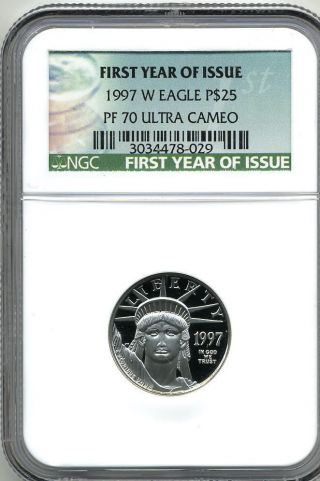 1997 W Us $25 Platnium Coin Ngc Pf70 Ultra Cameo Special Label Proof Eagle photo