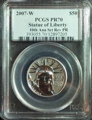 2007 - W Pcgs 10th Anniversary Pr70 $50 Reverse Platinum Eagle Pcgs Graded Perfect photo