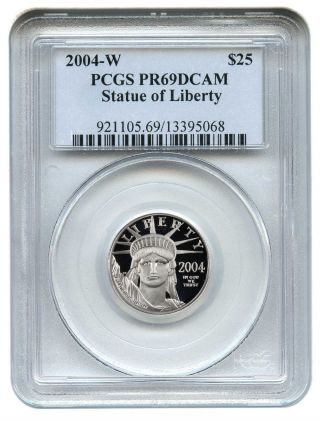 2004 - W Platinum Eagle $25 Pcgs Proof 69 Dcam Statue Liberty 1/4 Oz photo