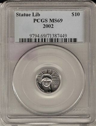 2002 Statue Of Liberty Commimorative $10 Platinum Coin Ms 69 Pcgs Certified photo