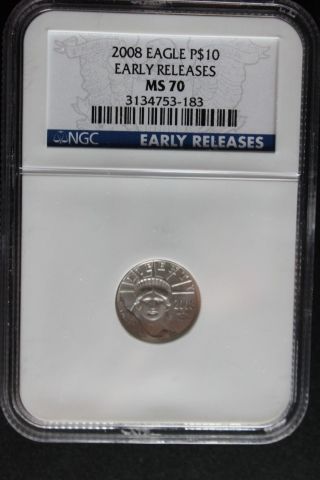 2008 Platinum American Eagle $10 Ngc Ms70 1/10 Oz.  Early Release photo